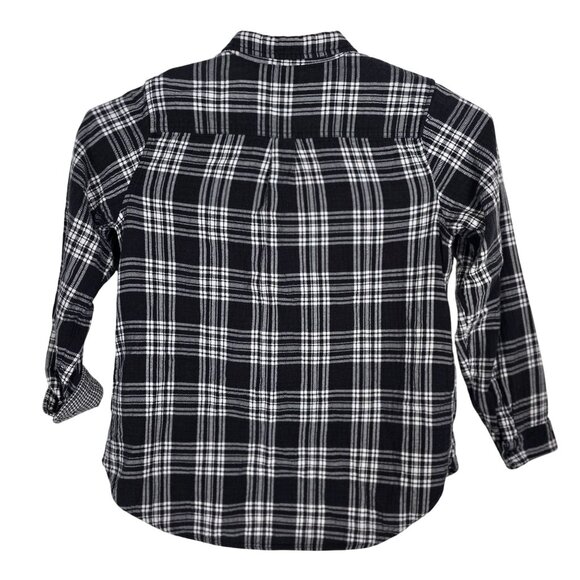 L.L .Bean Women's Long Sleeve Flannel Shirt Large Button Up Black/Gray/White - Picture 3 of 6